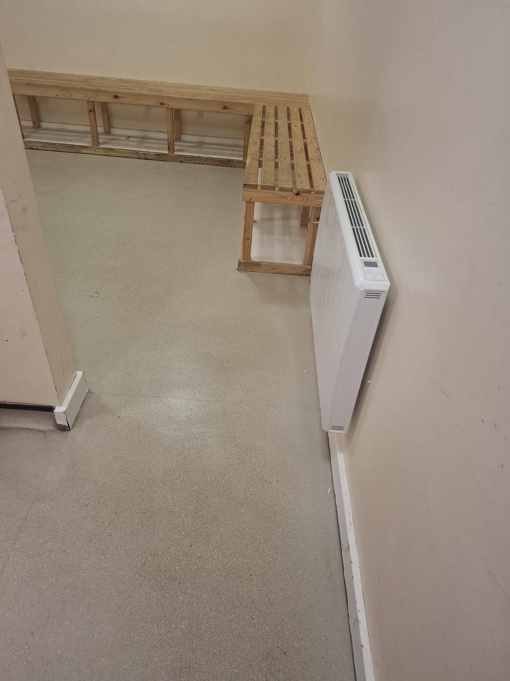 Clean changing room at Needham Market FC after Eastrada facilities clean, benches and floor restored